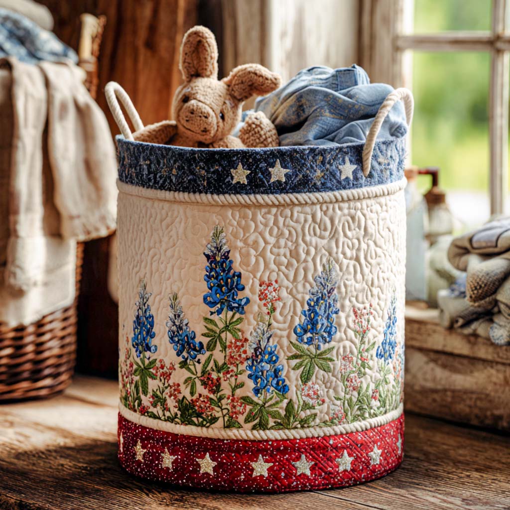 Bluebonnet Season Joy Quilted Laundry Basket Foldable Clothes Hamper Gift Delivery Texas