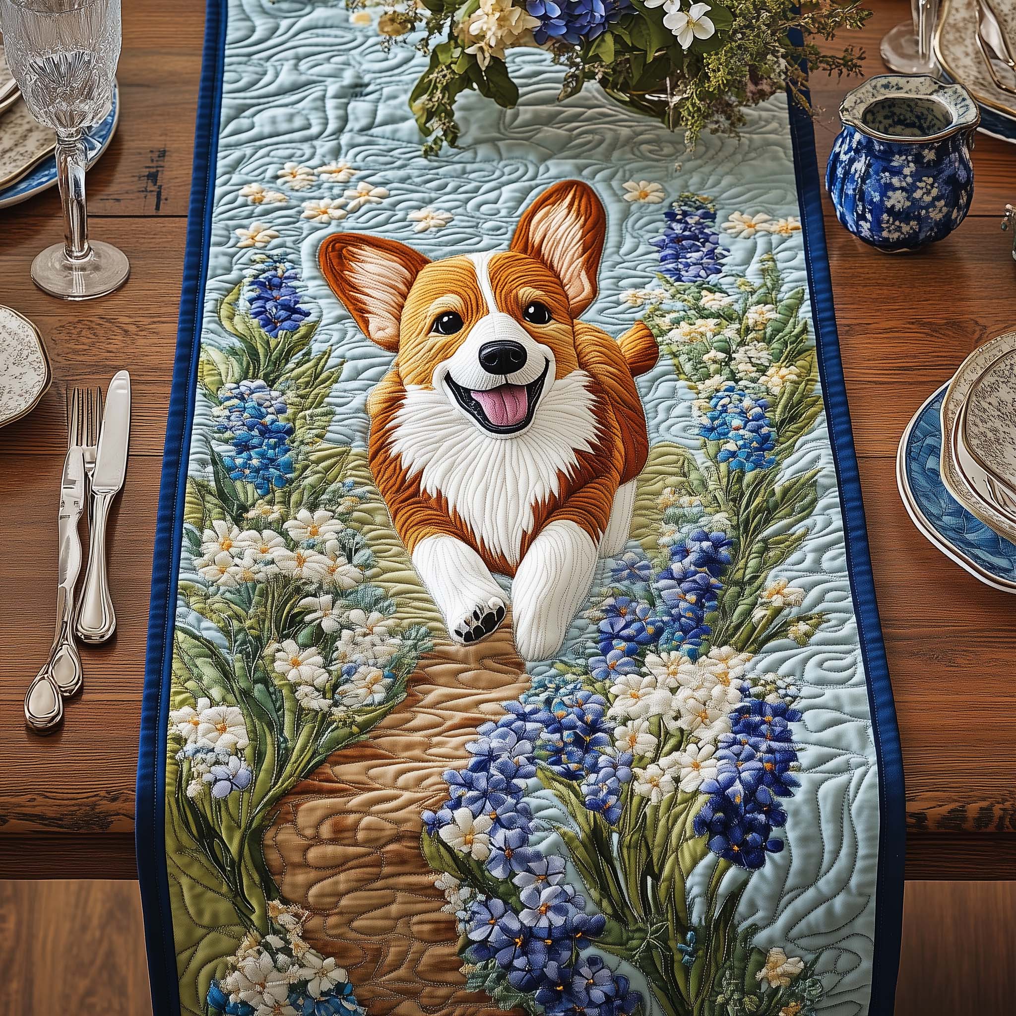 Bluebonnet Trail Quilted Table Runner Farmhouse Table Runner Ideas Texas Gifts For Him