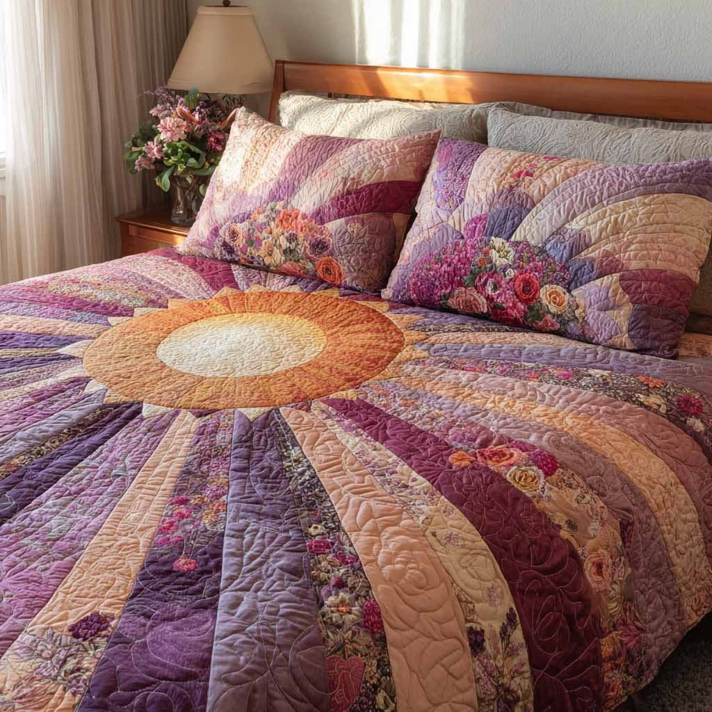 Blush Aurora Quilted Bedding Set Floral Sunshine Bed Decor Mother's Day Gifts For Grandma