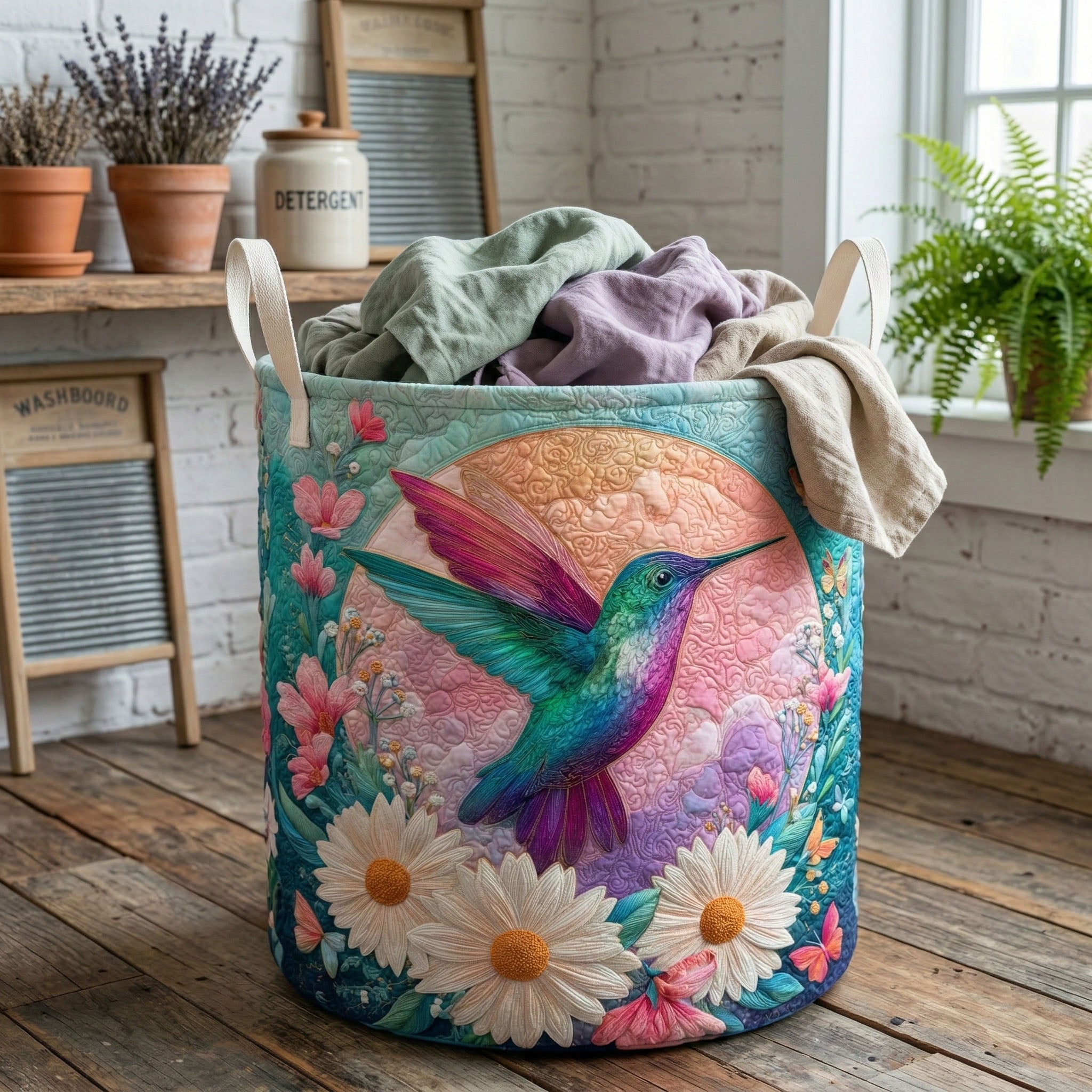 Blush Bloom Quilted Laundry Basket Modern Clothes Hamper Special Mother's Day Gifts