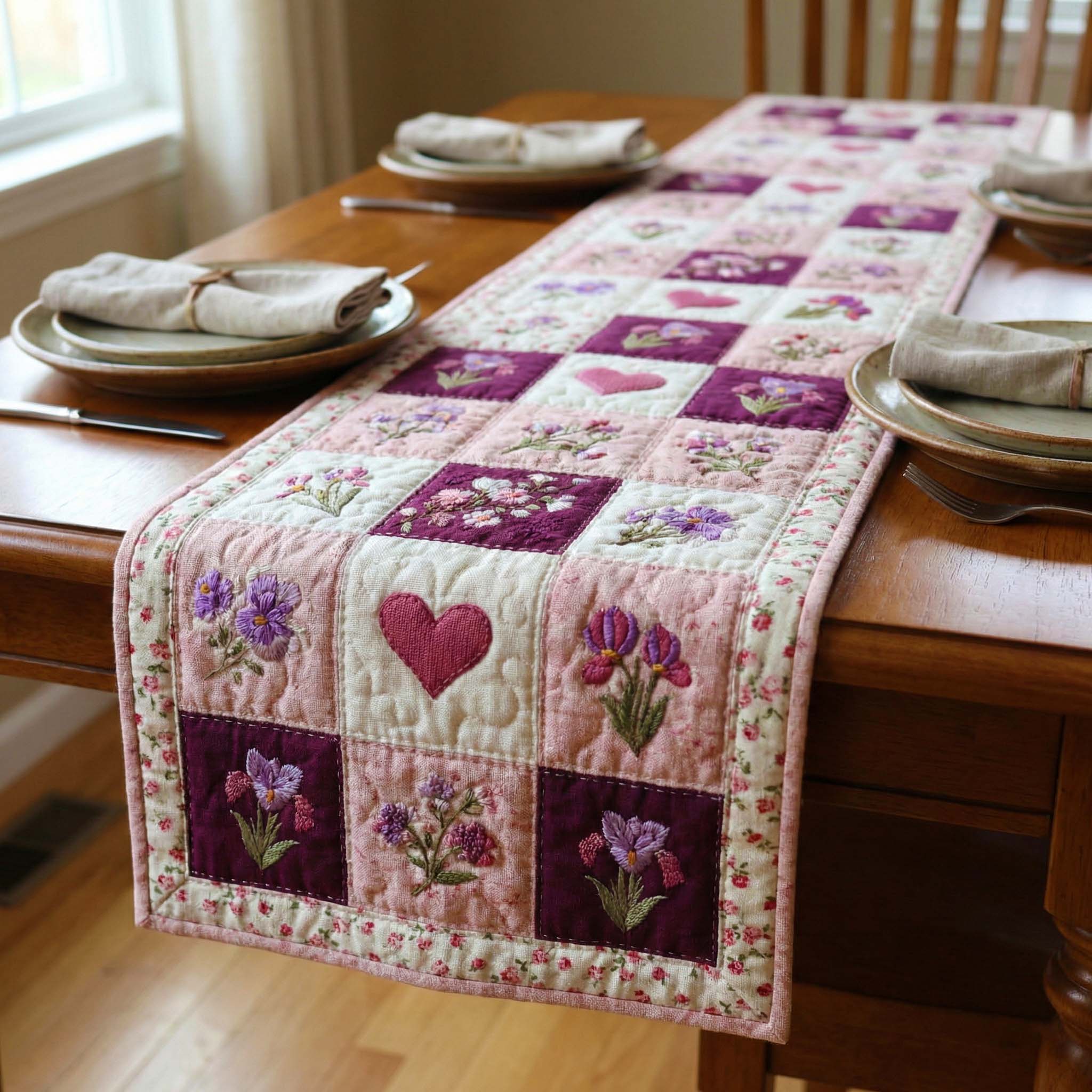 Blush Meadow Quilted Table Runner Dining Room Decor Good Gifts For Your Mom