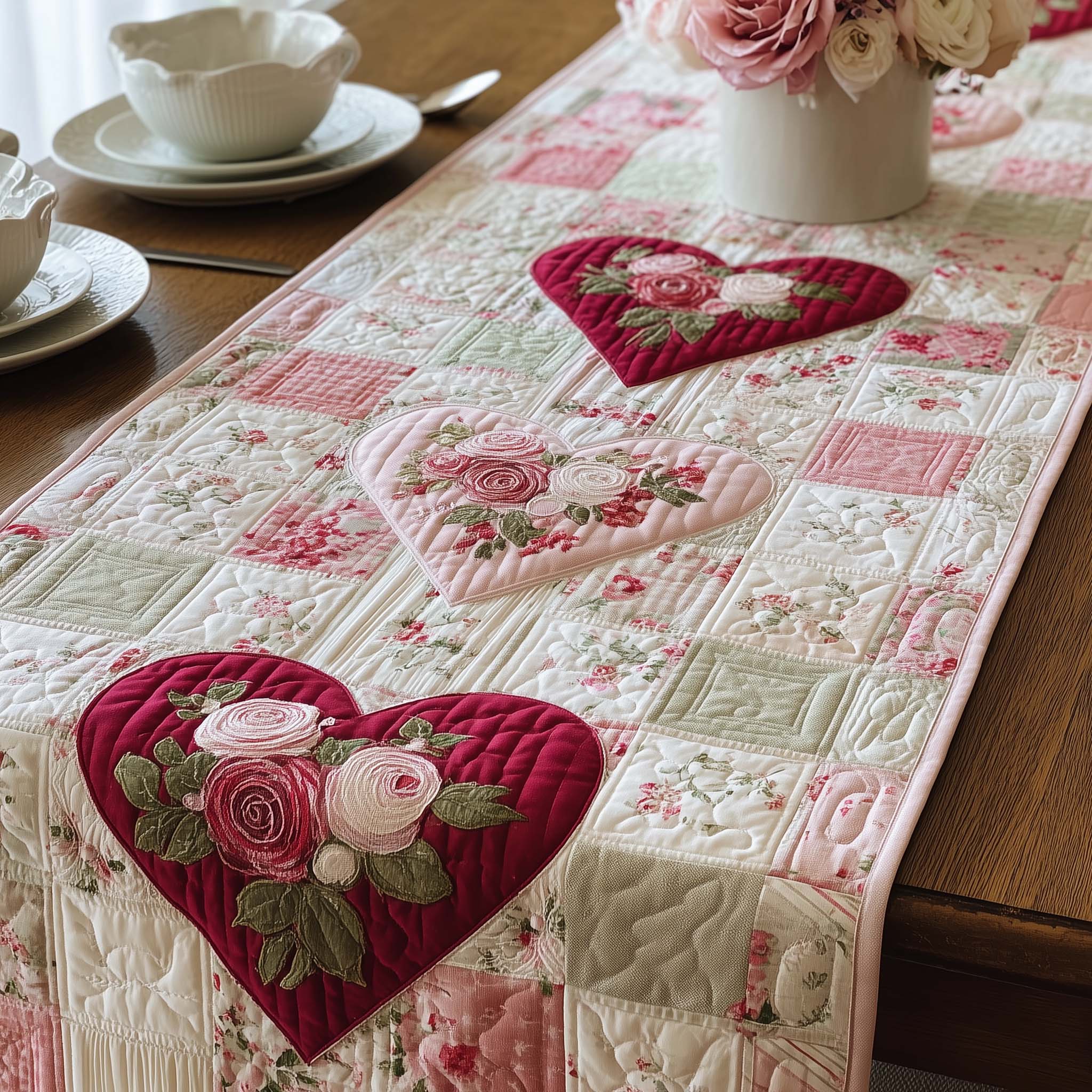 Blush Roses Quilted Table Runner Best Table Runner Best Gifts For Couples