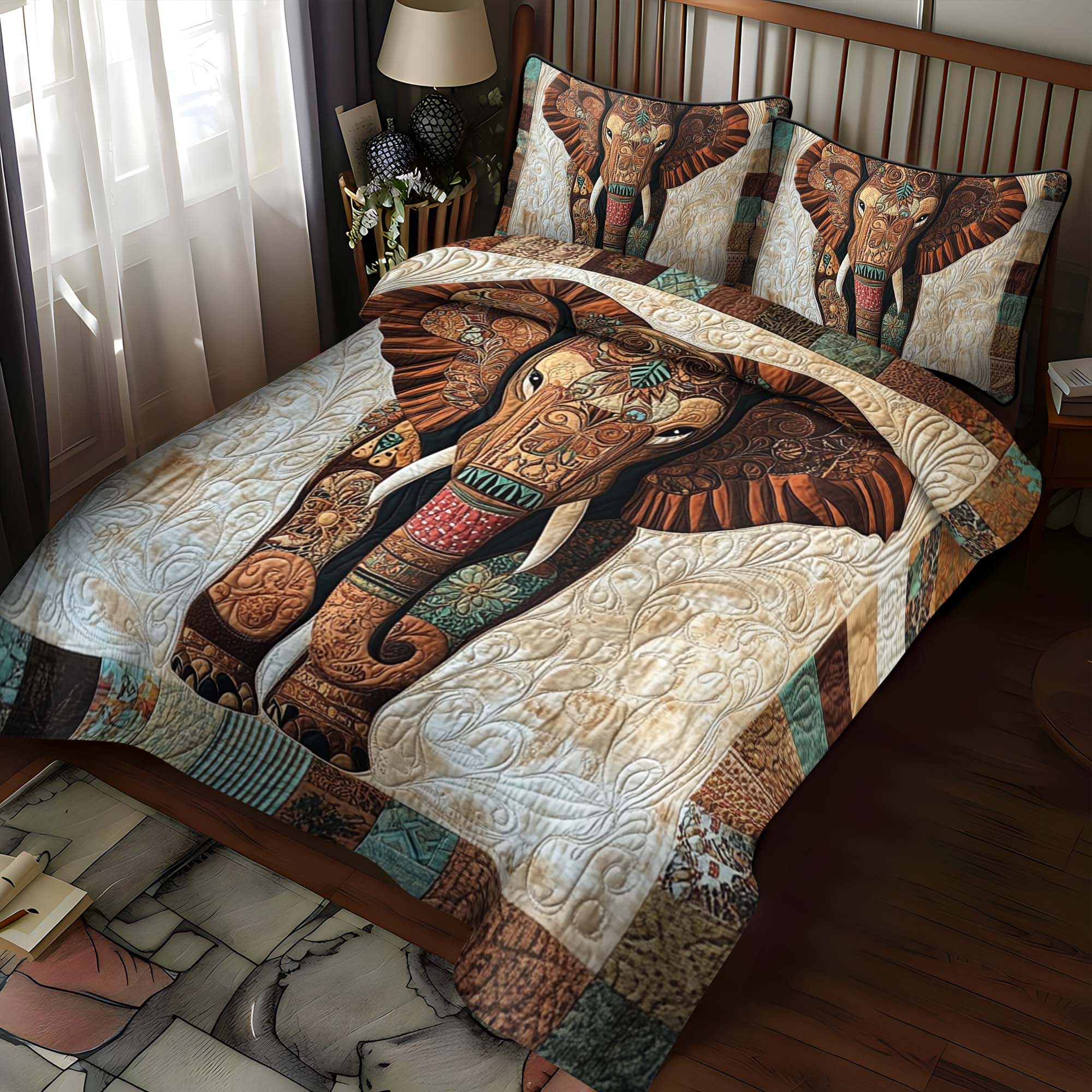 Bohemian Trunk Quilted Bedding Set Best Queen Sheets Unique Elephant Themed Gifts