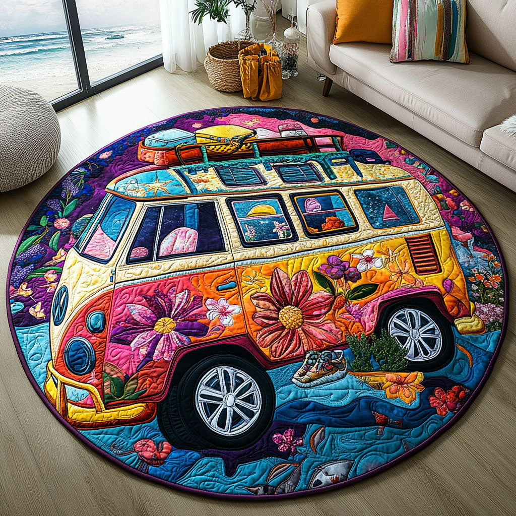 Boho Bus Adventure Mat Quilted Round Mat Home Decor Shop Present For Mom