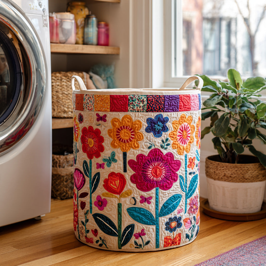 Boho Garden Quilted Laundry Basket Modern Laundry Hamper Mothersday Gifts