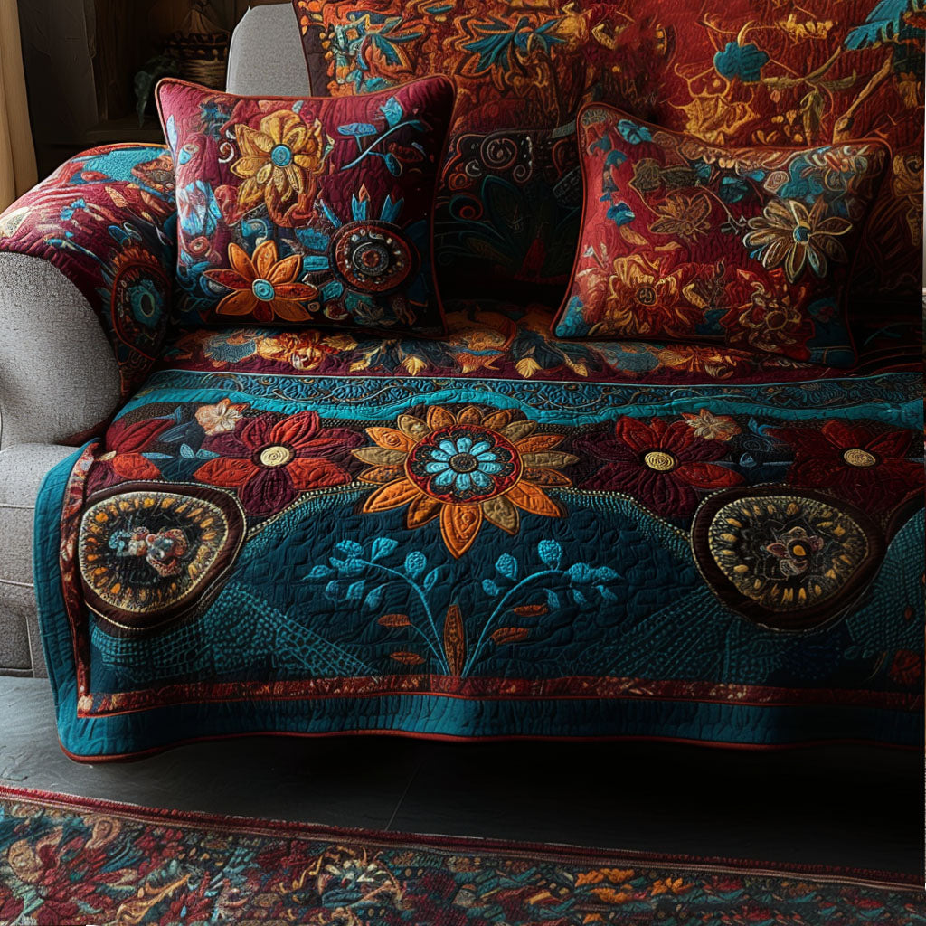 Boho Meadows Quilted Sofa Cover Slipcover Sofa Hippie Christmas Gifts