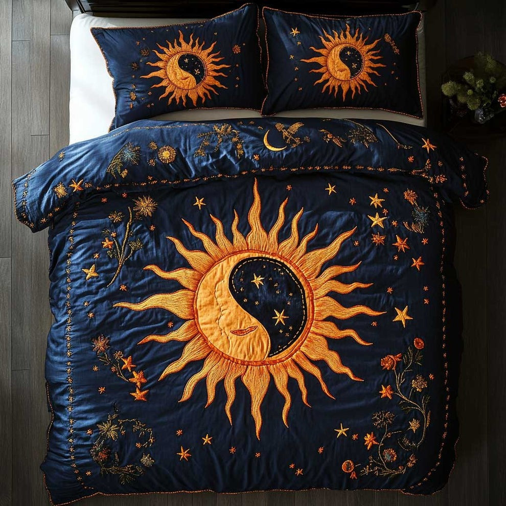 Boho Moonlight Glow Quilted Bedding Set Starry Night Bedspread Set Bedroom Decorations