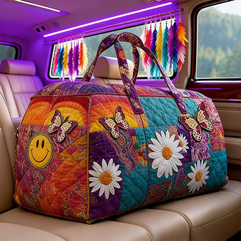 Boho-style Butterflies And Flowers Quilted Duffle Bag Colorful Bag For Travel Gift For Her