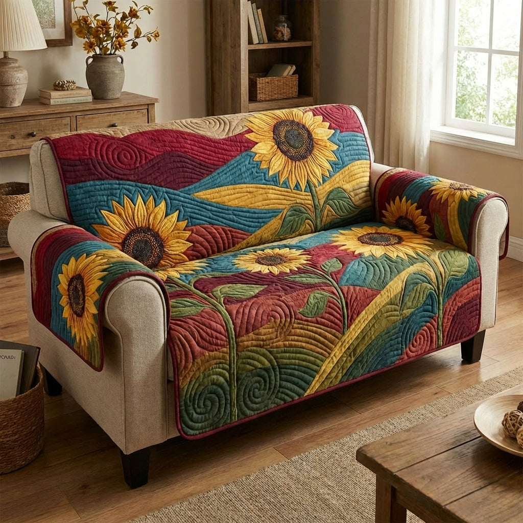 Boho Sun Wave Quilted Sofa Cover Sofa Couch Cover Sunflower Gifts For Her