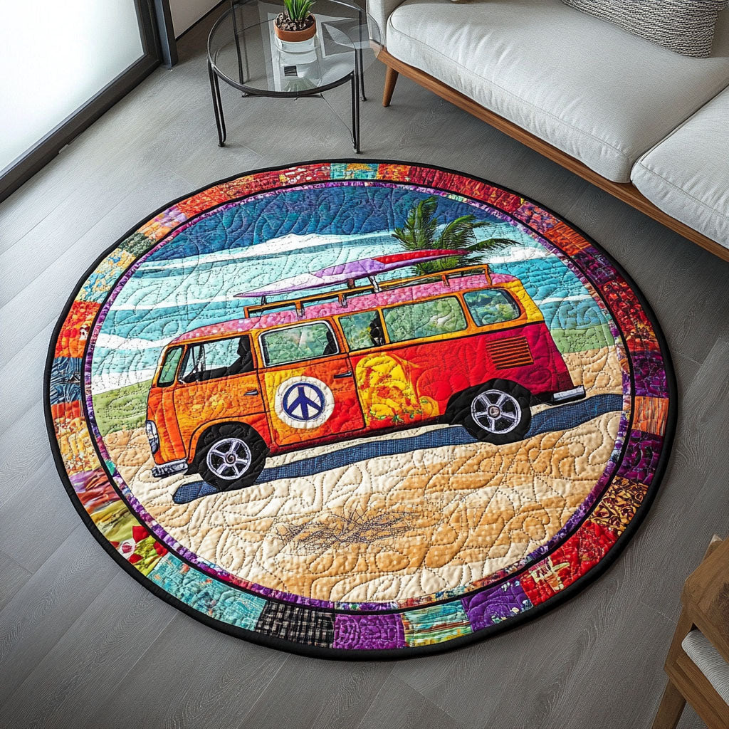 Boho Van Adventures Quilted Round Mat Round Area Rug Living Room Mother's Day Gifts From Husband