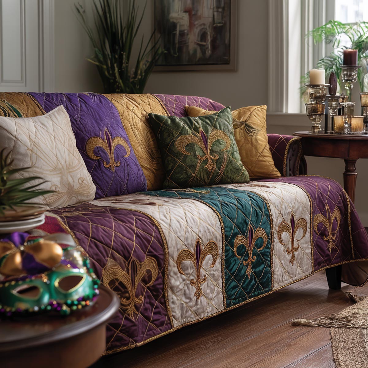 Bold Celebration Quilted Sofa Cover Nice Sofa Covers Mardi Gras King Gifts
