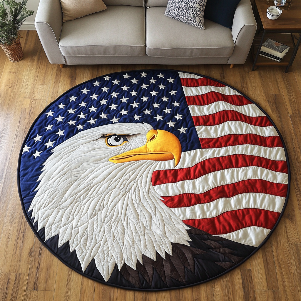 Bold Eagle Quilted Round Mat Large Circle Rug Patriotic Bald Eagle Gifts