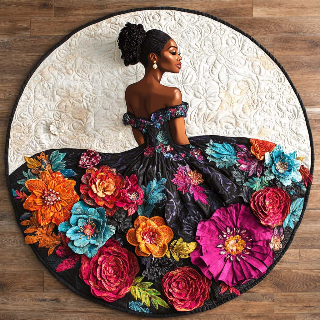 Bold Elegance Quilted Round Mat Large Round Rugs For Living Room Melanin Black History Gifts For Ladies