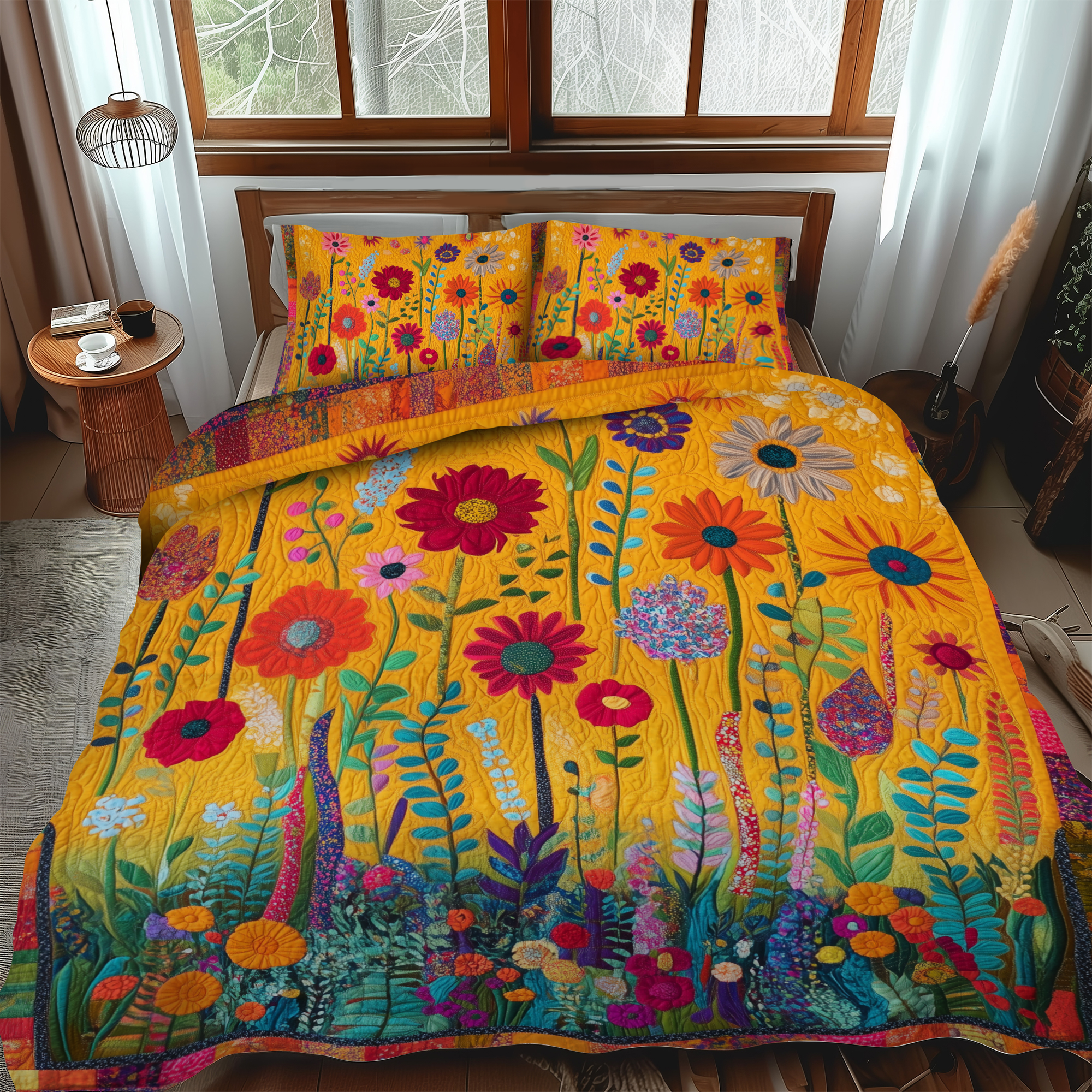 Bold Flowers Quilted Bedding Set Cute Bedsheets Father's Day Presents For Son