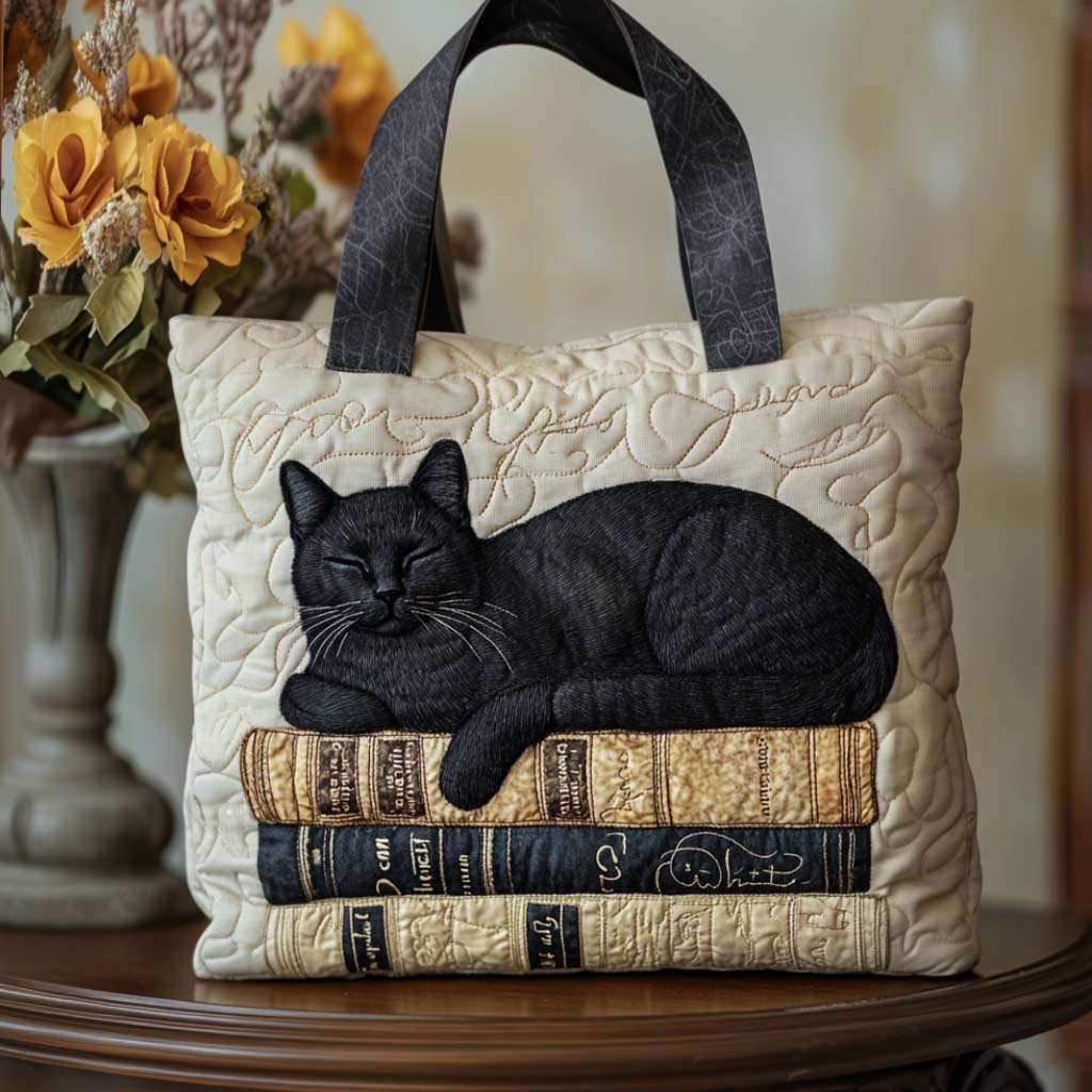 Book Cat Quilted Tote Bag Best Everyday Tote Cat Lady Gifts