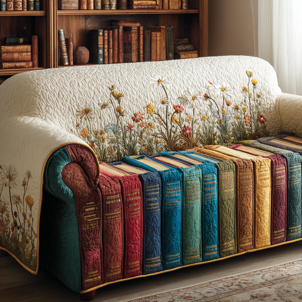 Book Haven Quilted Sofa Cover Large Couch Cover Book Gifts For Father's Day