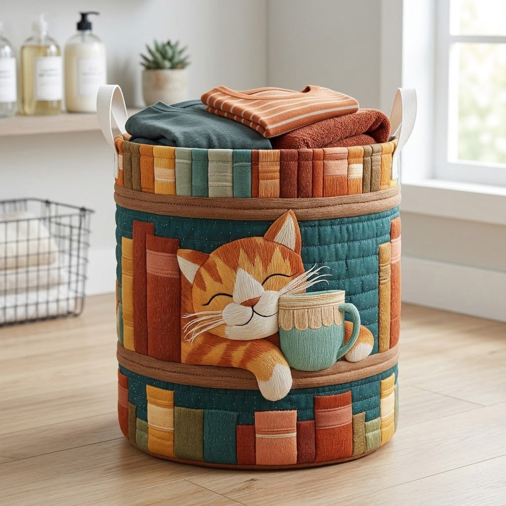 Book Naps Quilted Laundry Basket Unique Clothes Hamper Birthday Presents For Cat Lovers