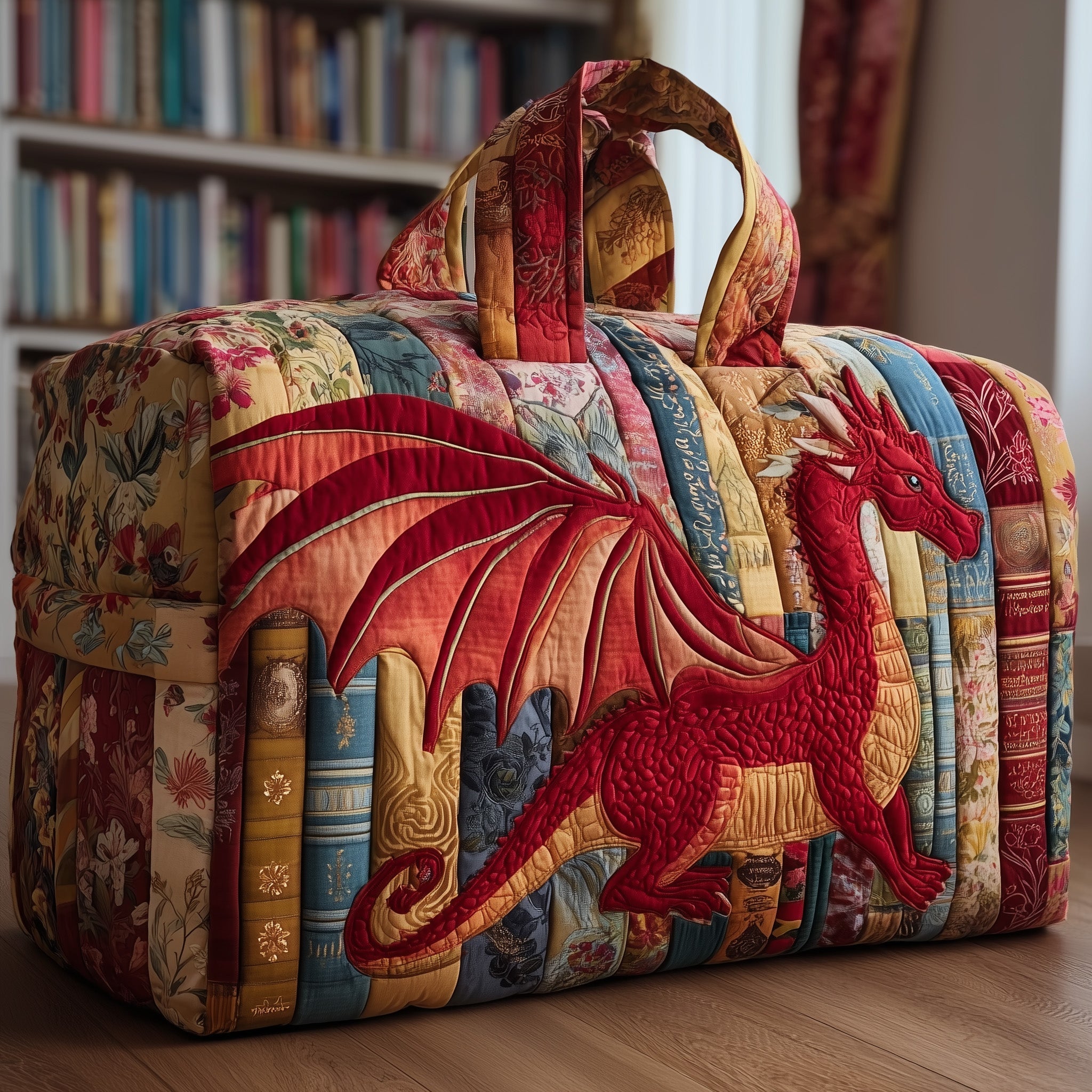Bookish Dragon Quilted Duffle Bag Ladies Travel Duffel Bag Last Minute Birthday Gifts For Mom