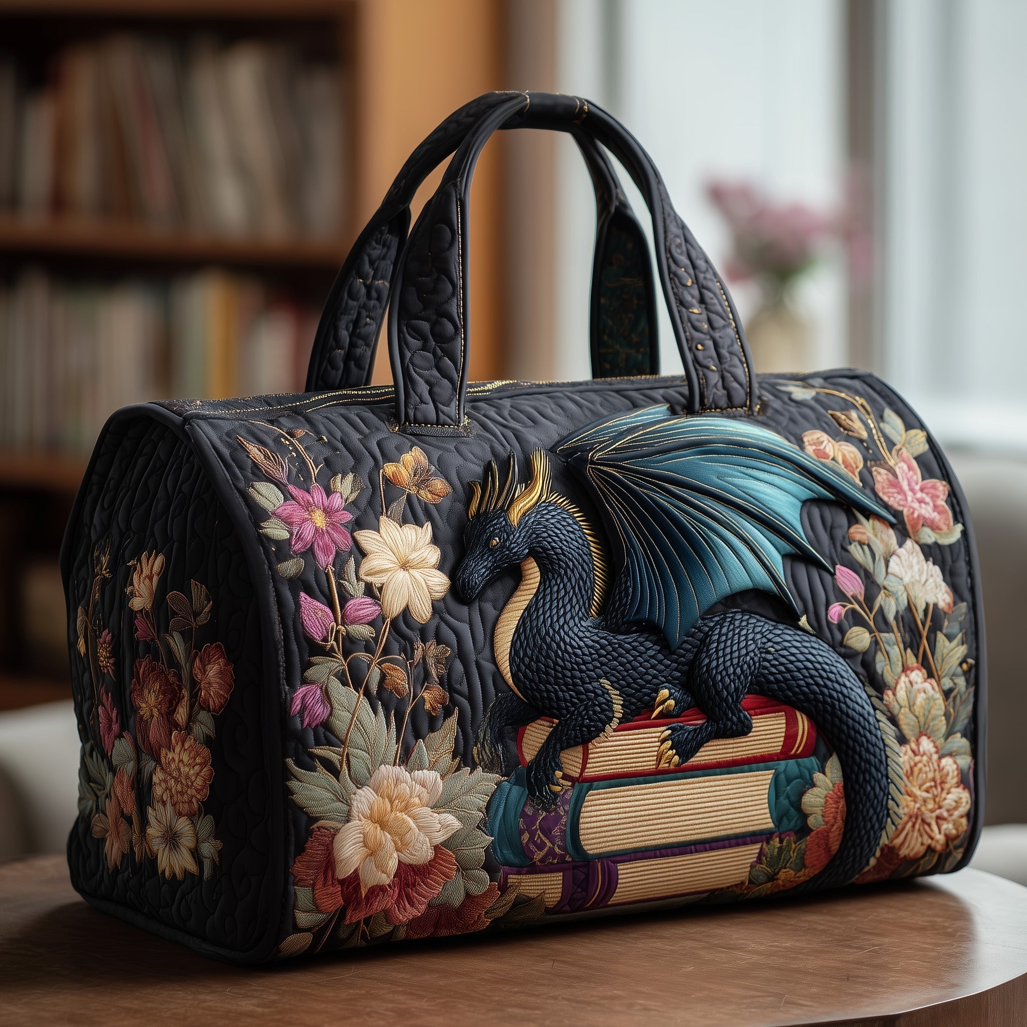 Bookish Dragon Quilted Duffle Bag Large Duffle Bags For Travel Thoughtful Gifts For Mom