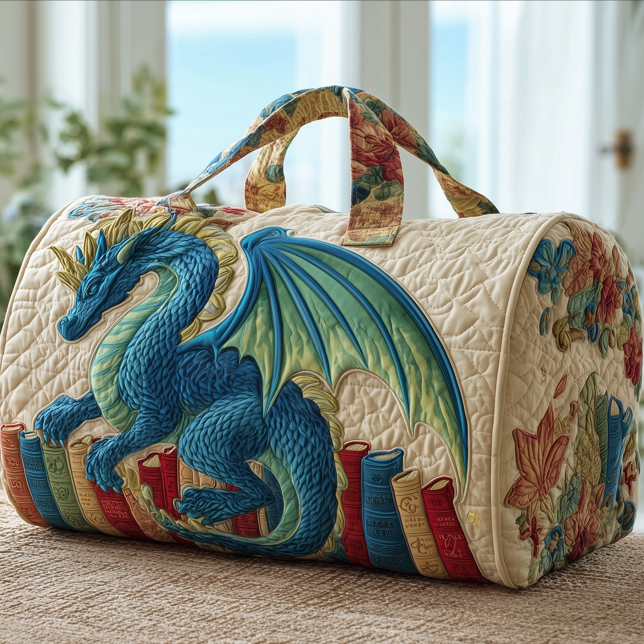 Bookish Dragon Quilted Duffle Bag Trendy Duffel Bags Holiday Gifts For Mom
