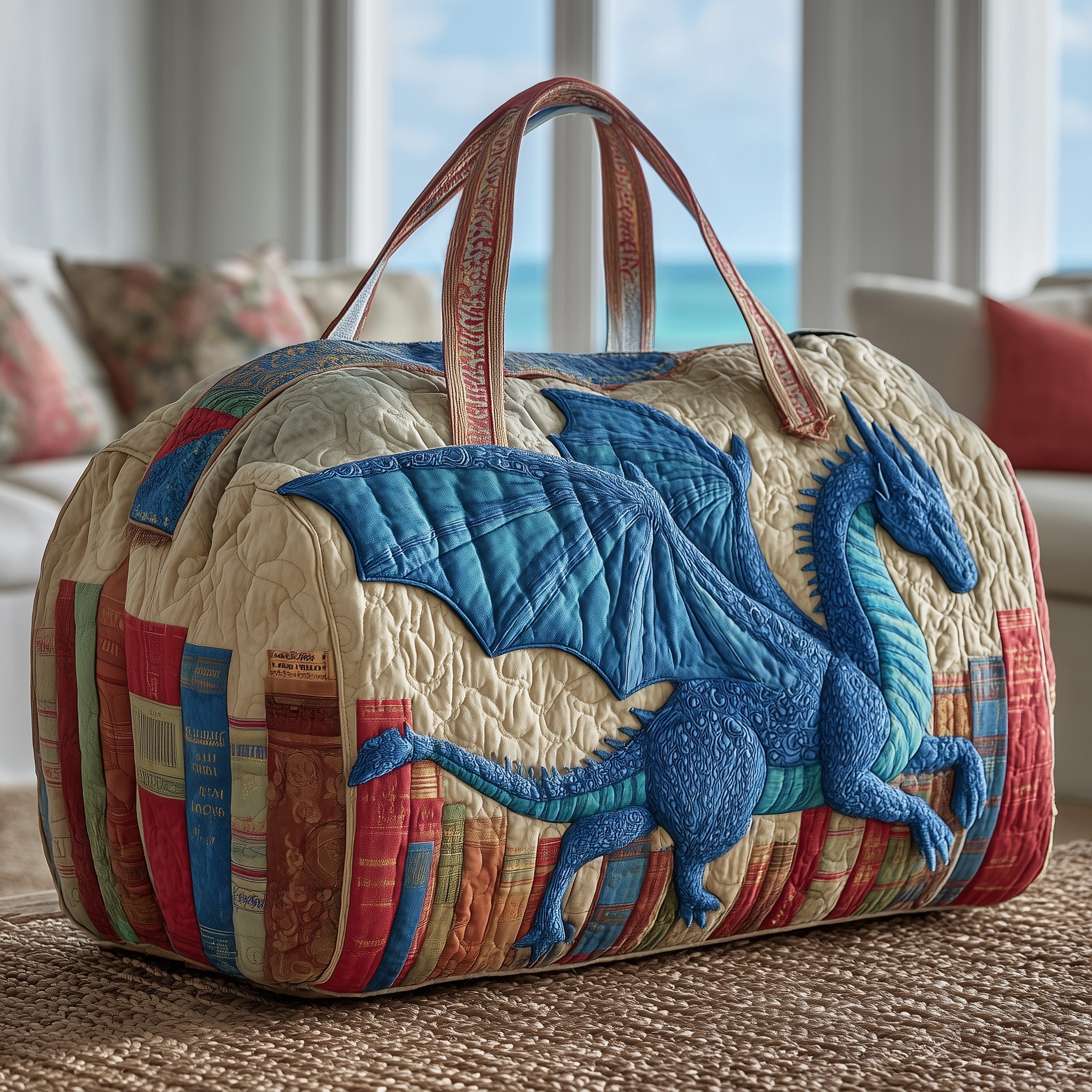 Bookish Dragon Quilted Duffle Bag Womens Large Travel Duffel Bag Best Mother's Day Gifts For Wife