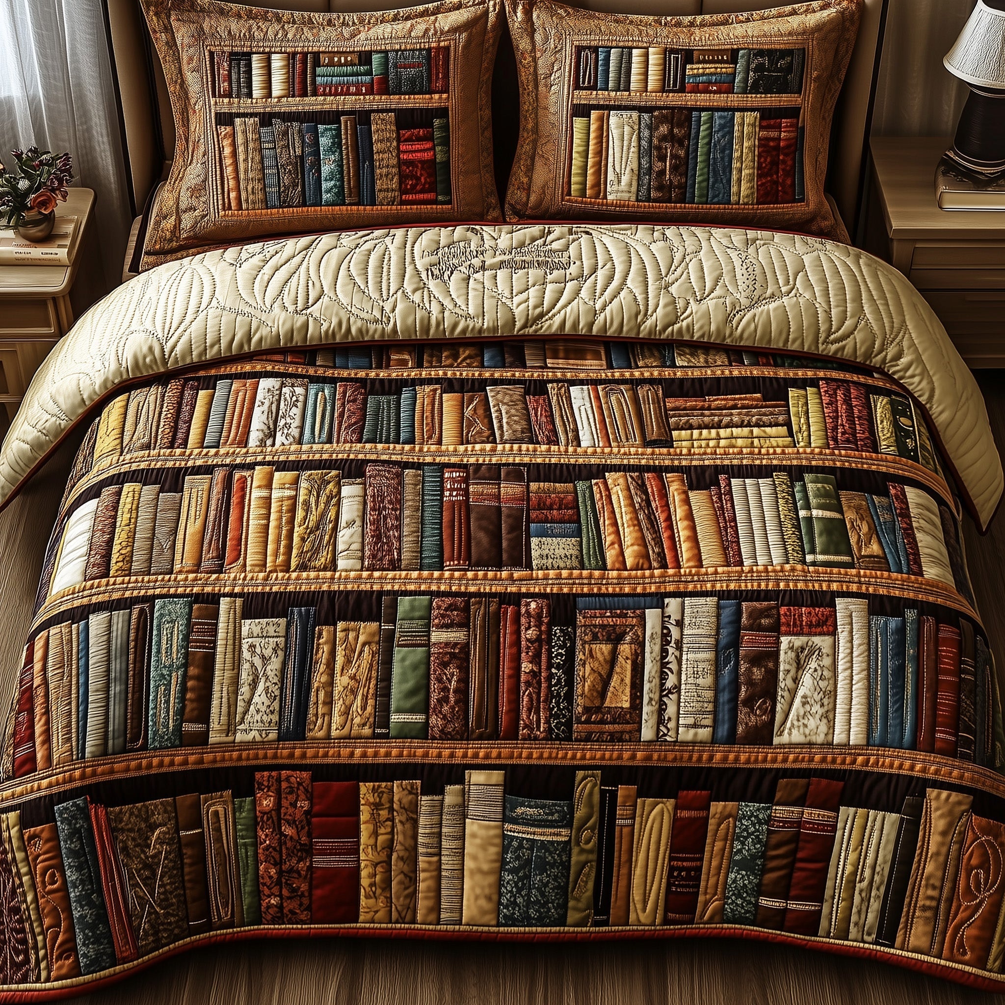 Bookshelf Escape Quilted Bedding Set Bedroom Decor Book Lover Gifts For Women