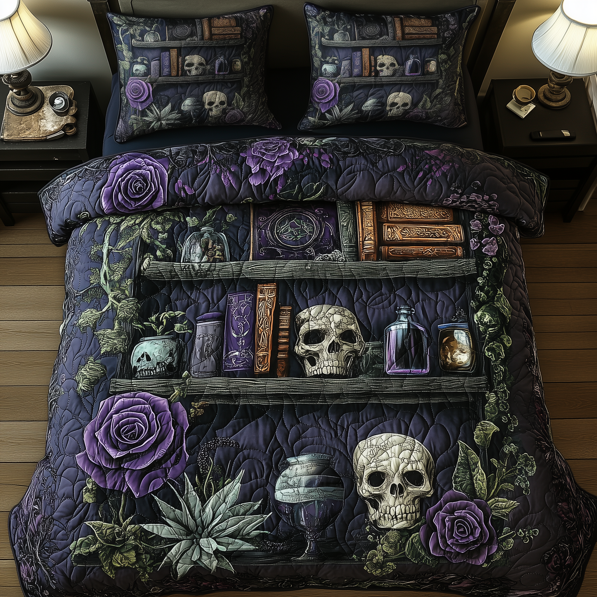 Bookshelf Of Death Quilted Bedding Set Best Sheet Sets Skull Presents For Her