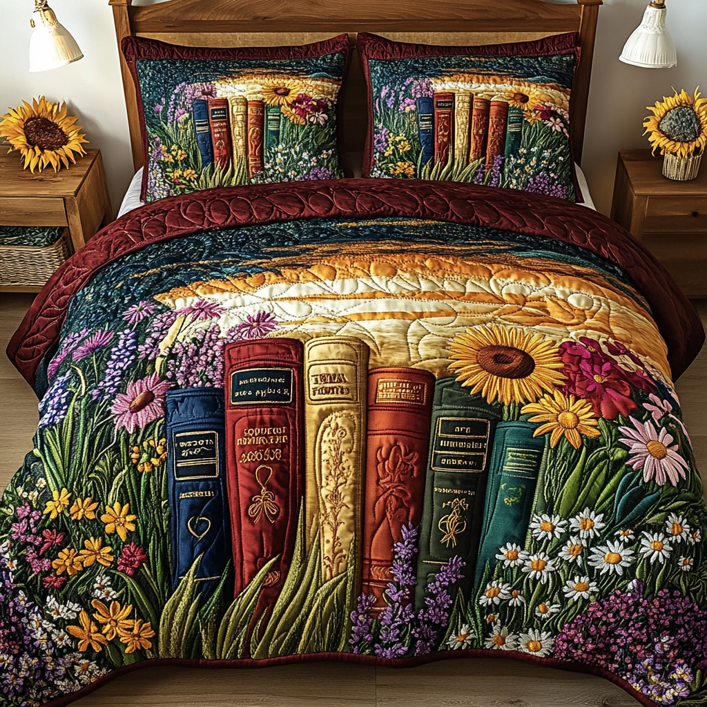 Bookworm Bliss Quilted Bedding Set Bed Decor Great Book Themed Gifts