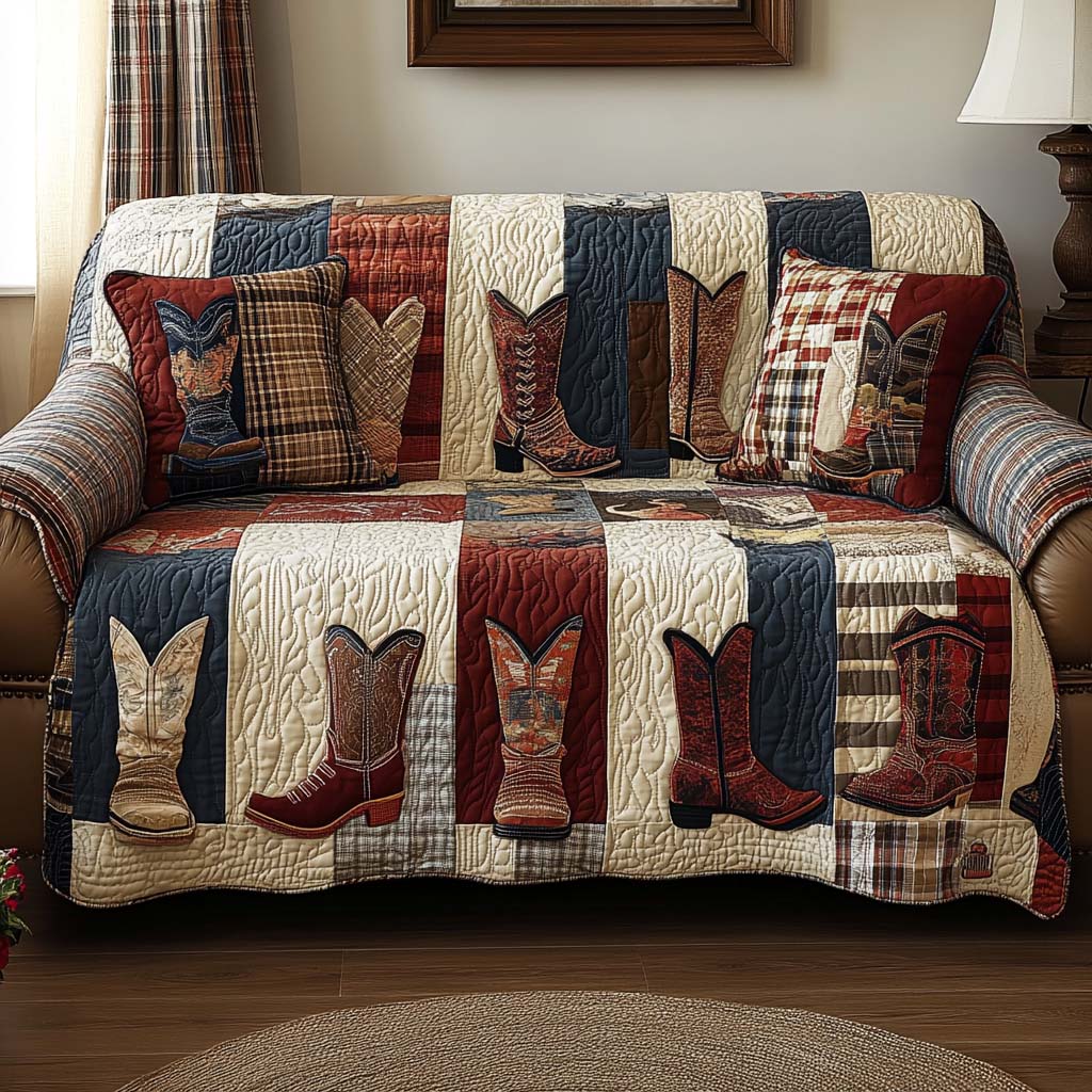 Boot Scooting Quilted Sofa Cover Couch Covers Cowboy Gifts For Him