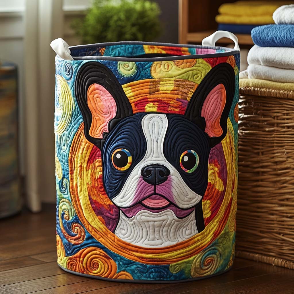 Boston Brights Quilted Laundry Basket Best Clothes Basket Dog Themed Gifts For Humans