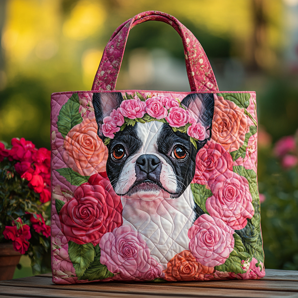 Boston Terrier Charm Quilted Tote Bag Best Ladies Tote Bags Holiday Gifts For Mom