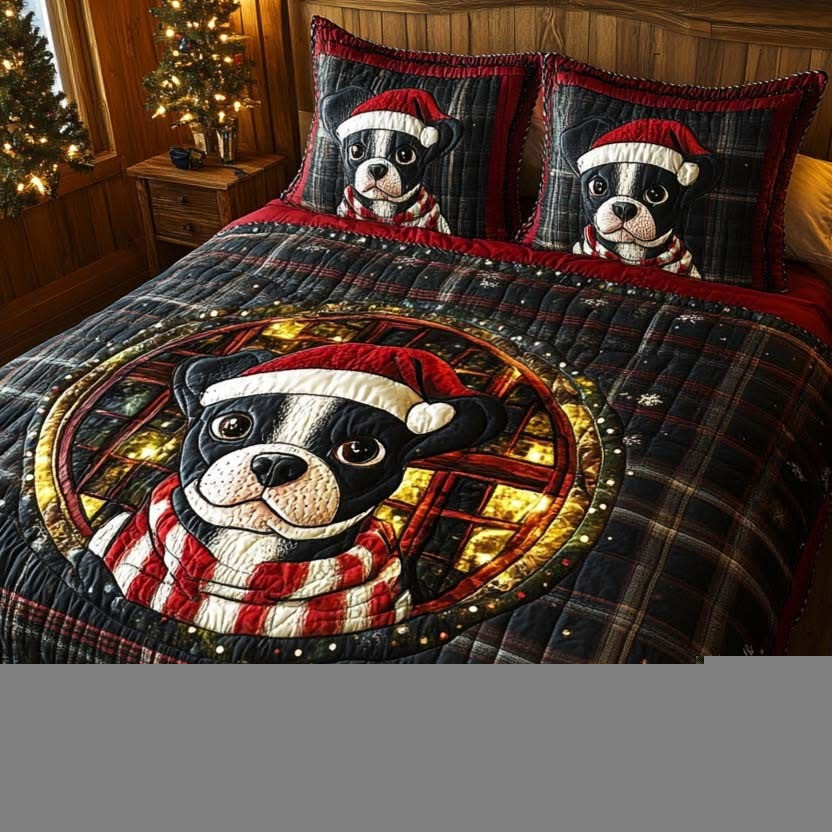 Boston Terrier Spark Christmas Quilted Bedding Set Duvet Cover Holiday Gifts For Dog Lovers
