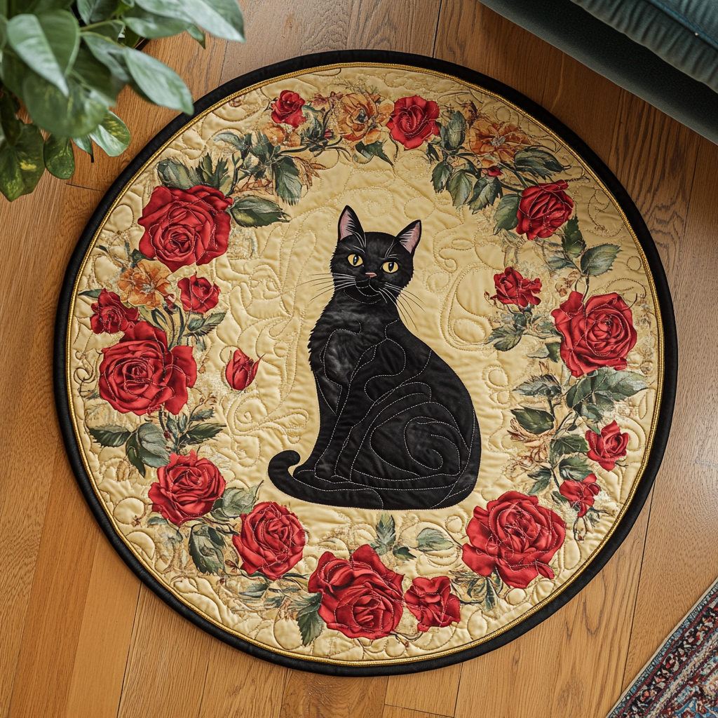 Botanic Cat Quilted Round Mat Round Floor Mat Cat Presents For Cat Lovers