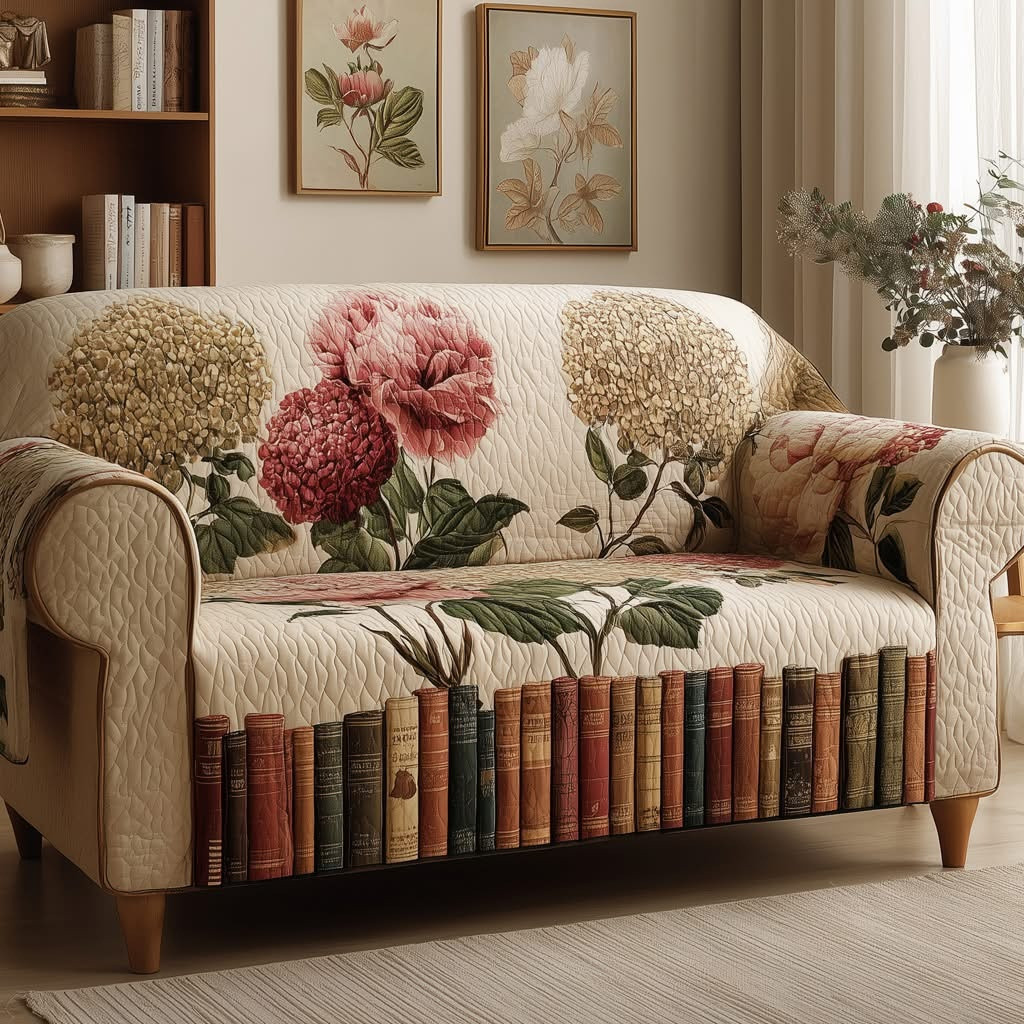 Botanical Library Quilted Sofa Cover Floral Furniture Covers Best Mother's Day Gifts