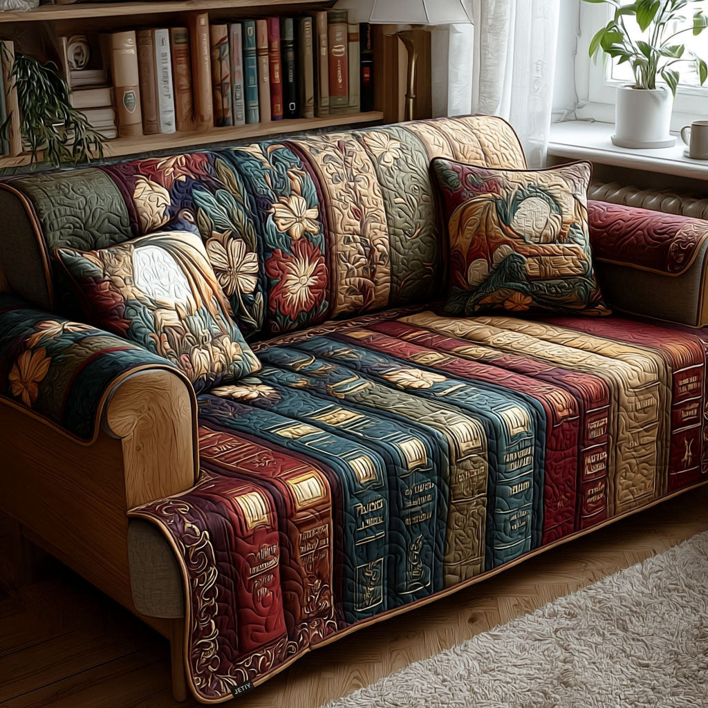 Bound Wisdom Quilted Sofa Cover Sofa Couch Slipcover Birthday Presents For Book Lovers