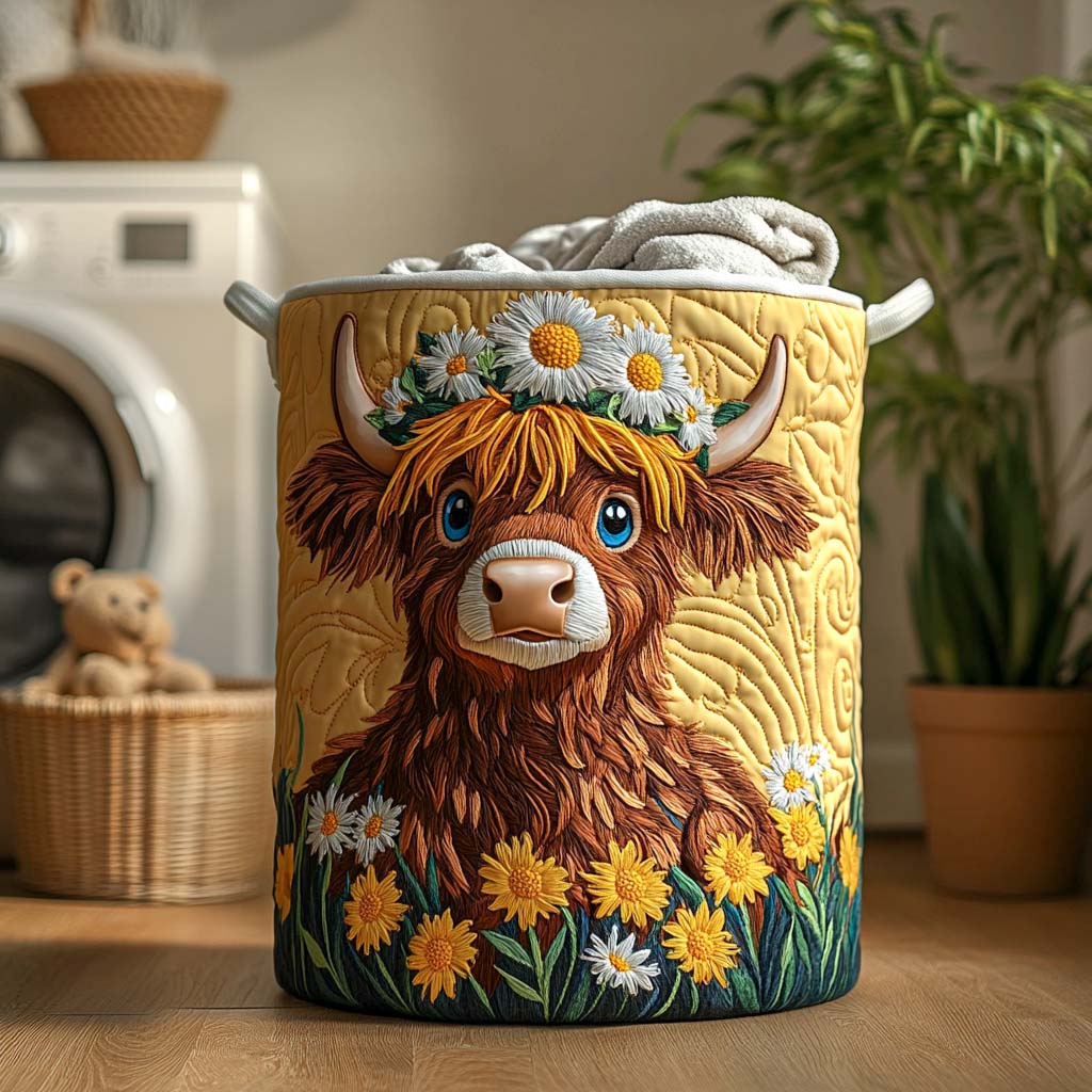 Bovine Breeze Quilted Laundry Basket Laundry Decor Ideas Highland Cow Gift Ideas