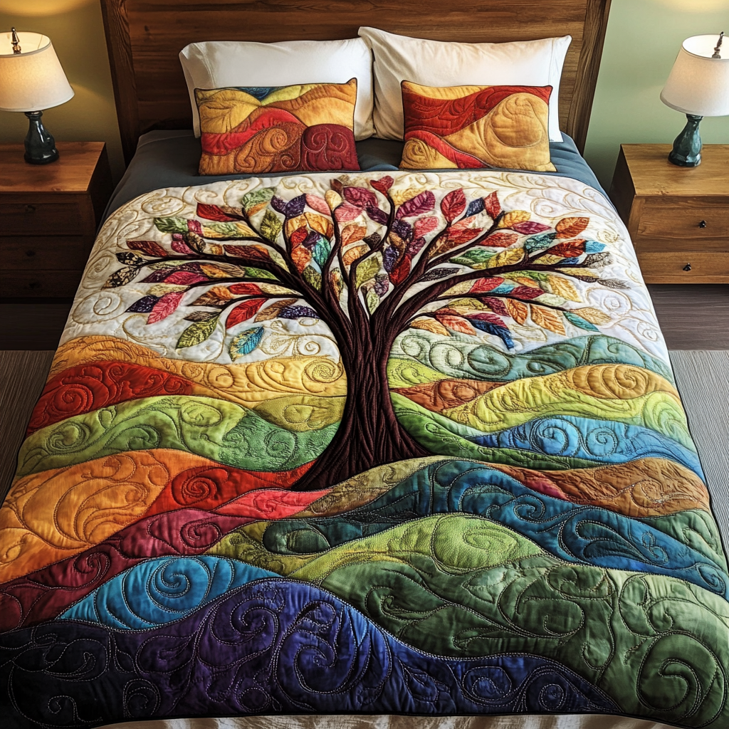 Branching Hope Quilted Bedding Set Cute Bed Sheet Set Tree Of Life Gifts For Adults
