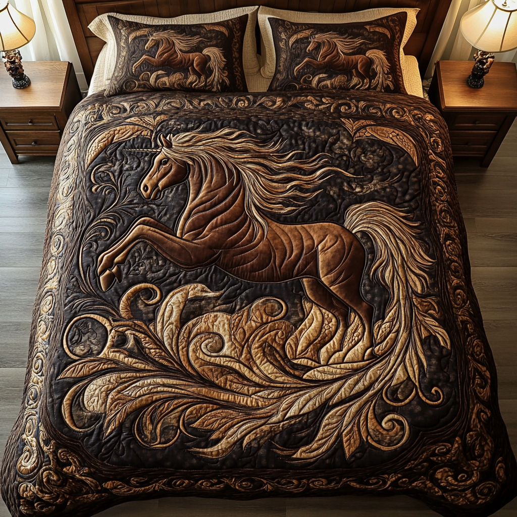 Brave Hooves Quilted Bedding Set Unique Bed Sheets Gift Ideas For Horse Lovers