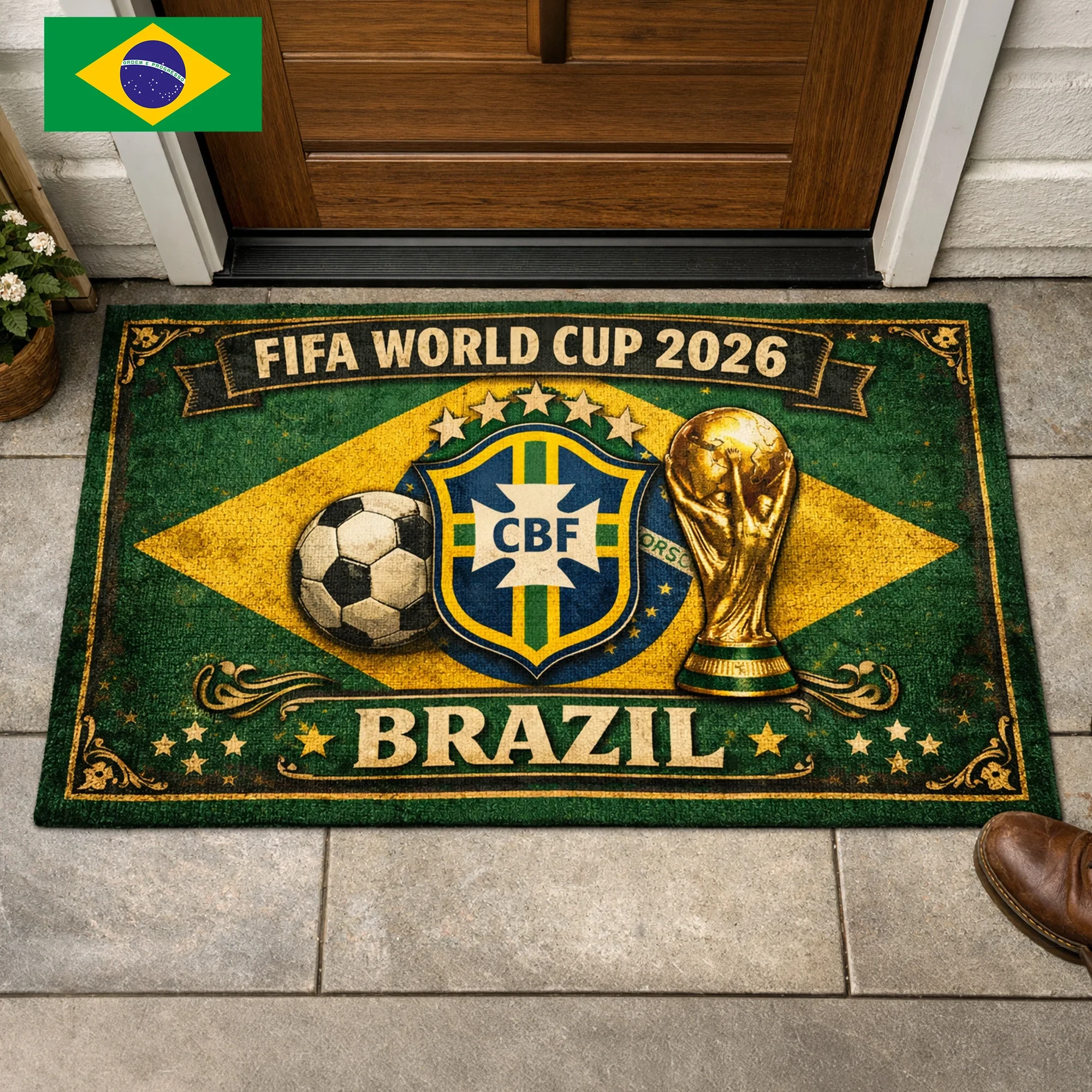 Brazil FIFA World Cup 2026 Doormat Brazil World Cup Team Merch Soccer Gift For Brazilian