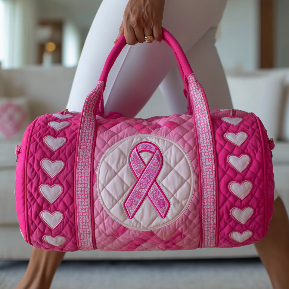 Breast Cancer Ribbon Quilted Duffle Bag Women's Travel Duffel Bags Mother's Day Gifts