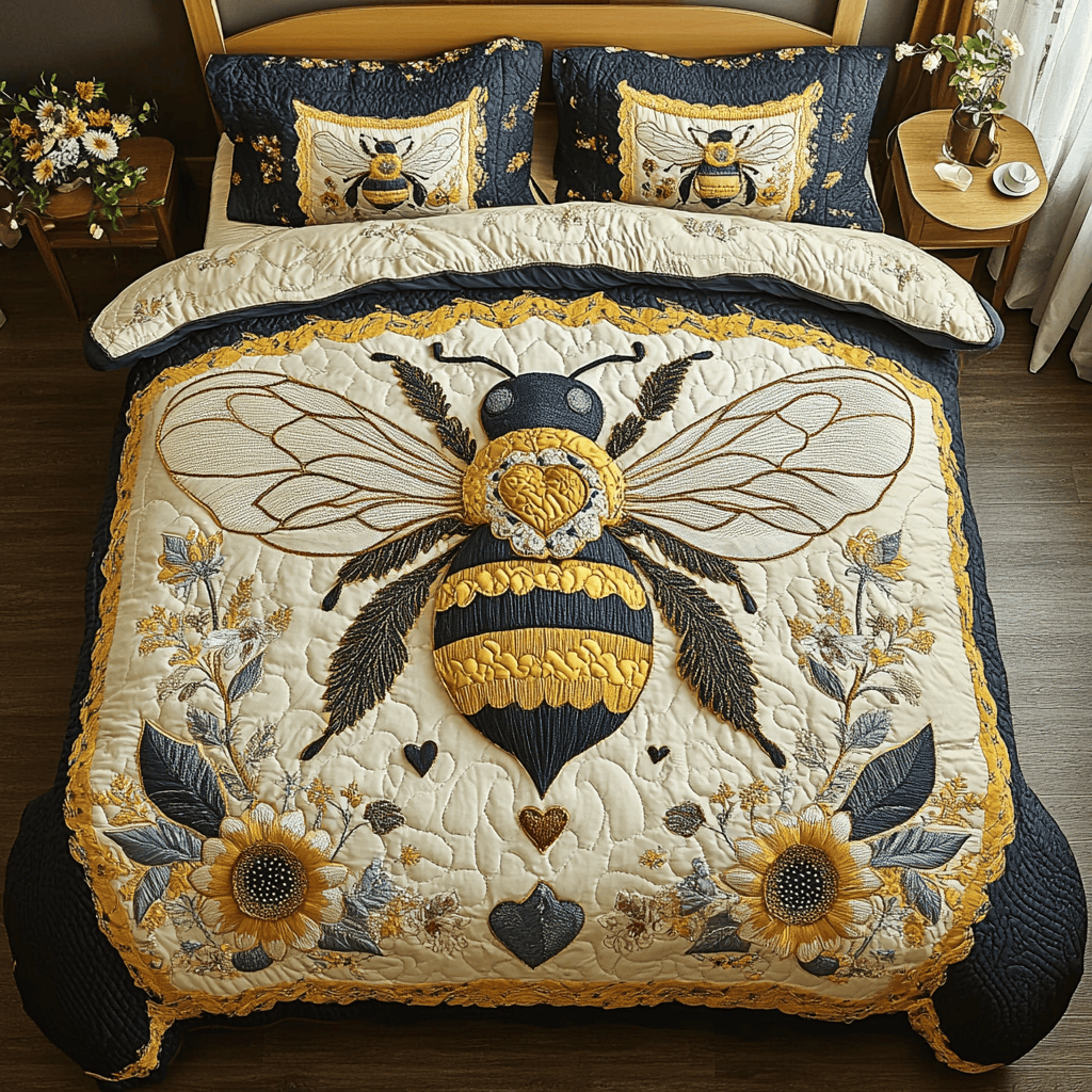 Bright Bee Quilted Bedding Set Cute Bed Sets For Teens Best Bee Gifts For Men