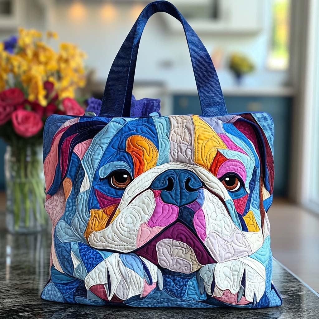 Bright Bulldog Patch Quilted Tote Bag Best Everyday Shoulder Bag Mother's Day Delivery