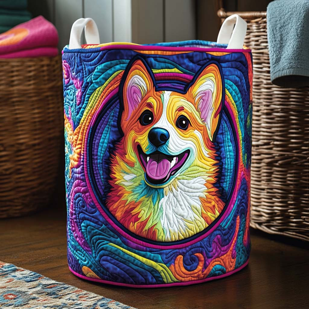 Bright Corgi Quilted Laundry Basket Biggest Laundry Basket Presents For Corgi Lovers