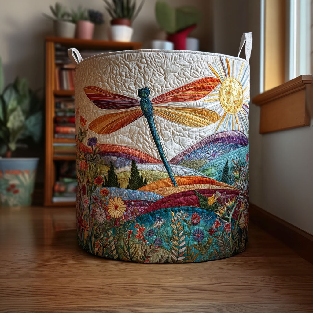 Bright Meadow Quilted Laundry Basket Modern Clothes Hamper Dragonfly Gifts For Lady