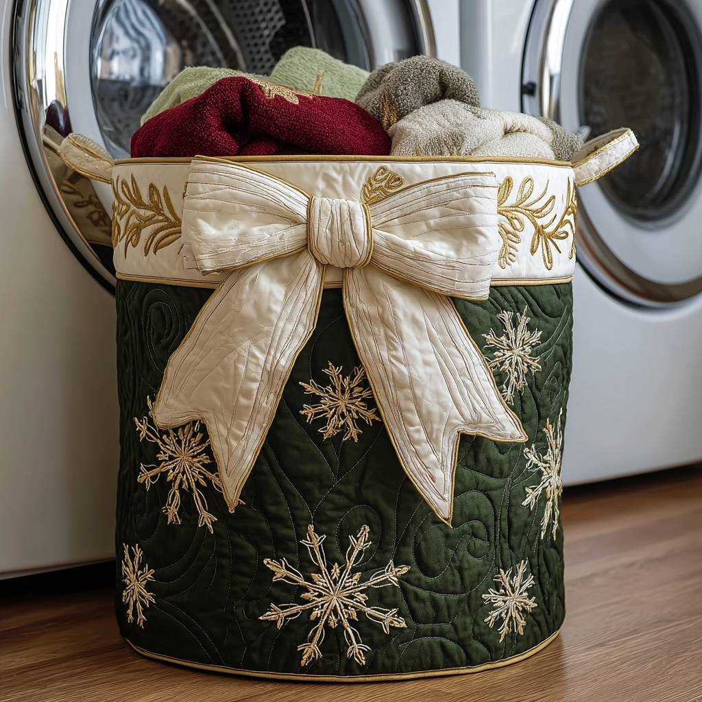 Bright Ribbon Quilted Laundry Basket Laundry Room Decor Suggestions For Family Christmas Gifts
