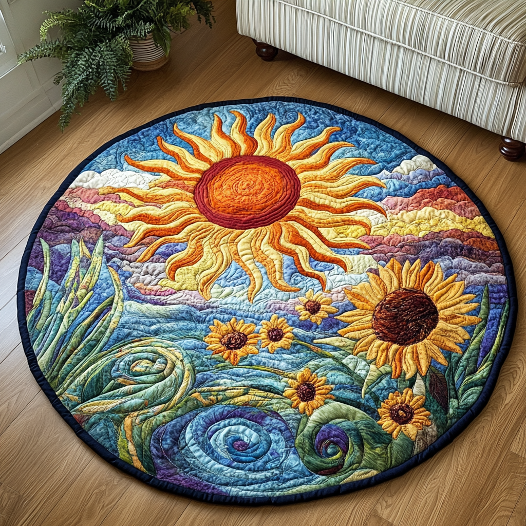 Bright Sunflower Quilted Round Mat Living Room Decor Ideas Good Mothers Day Gifts