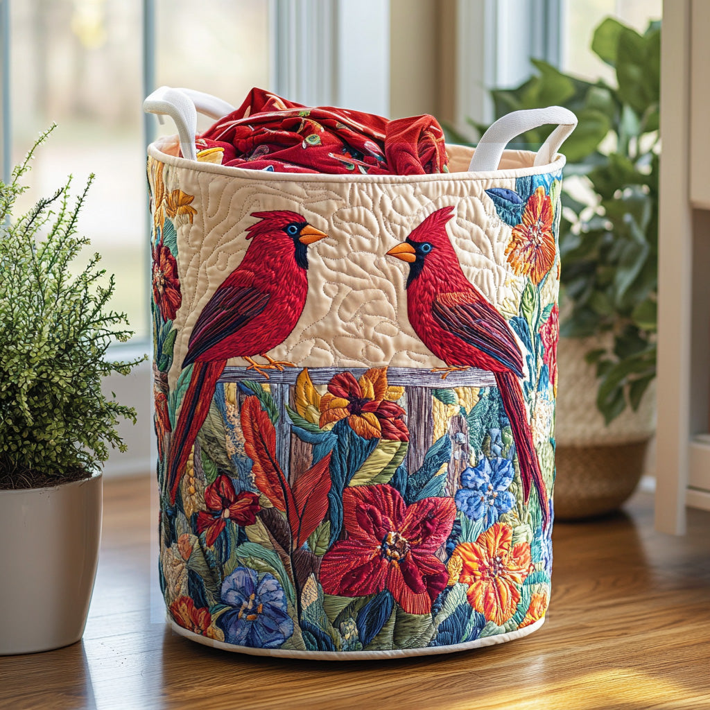 Bright Wings Quilted Laundry Basket Dirty Clothes Basket Unique Cardinal Gifts