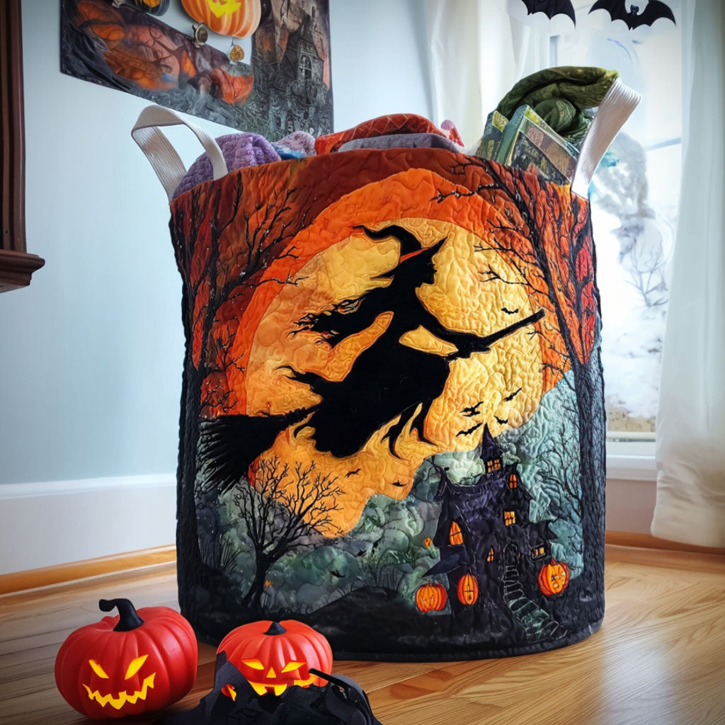 Broomstick Voyage Quilted Laundry Basket Rustic Laundry Hamper Halloween Anniversary Gifts