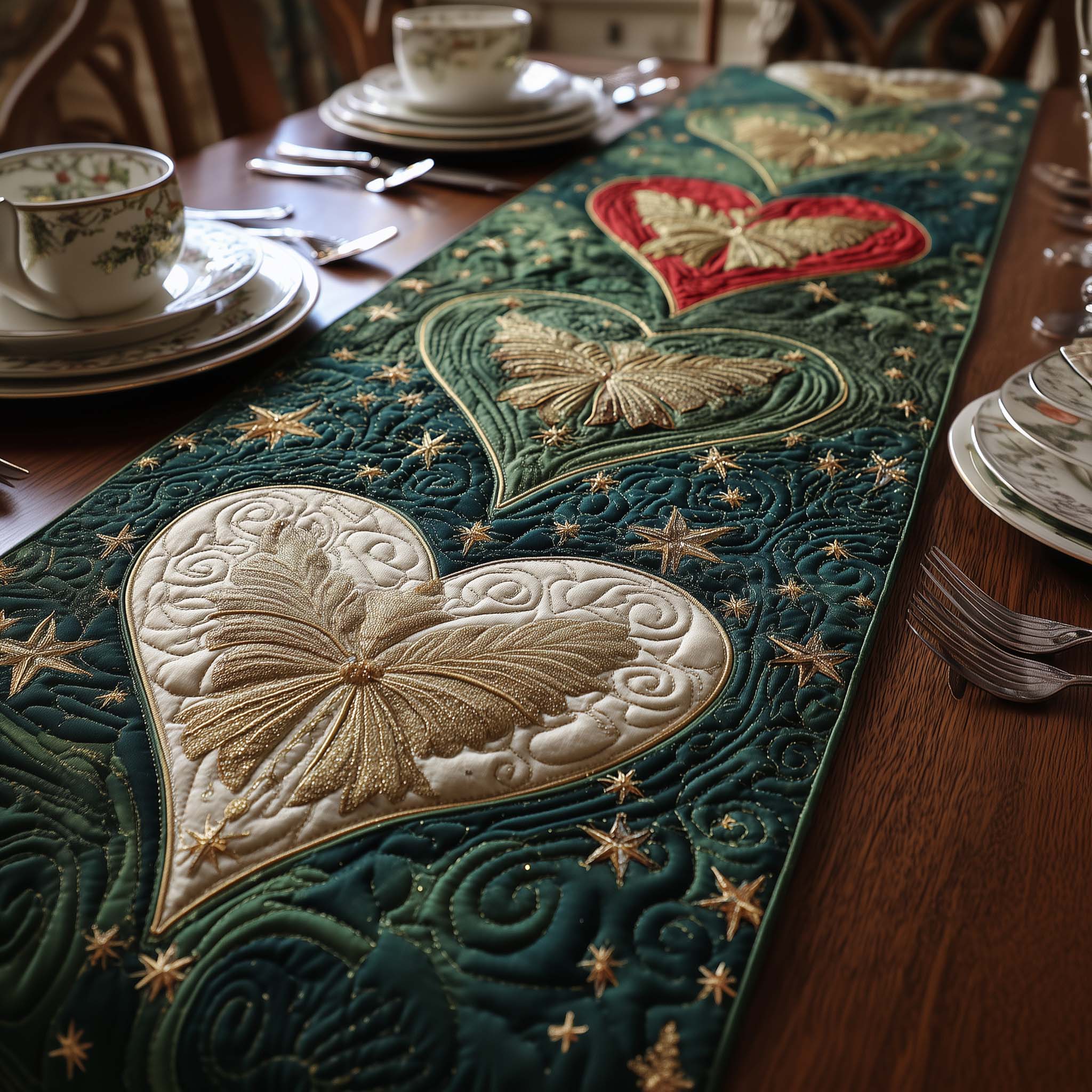 Bubble Heart Quilted Table Runner Valentine Runner For Table Valentine Day Gifts