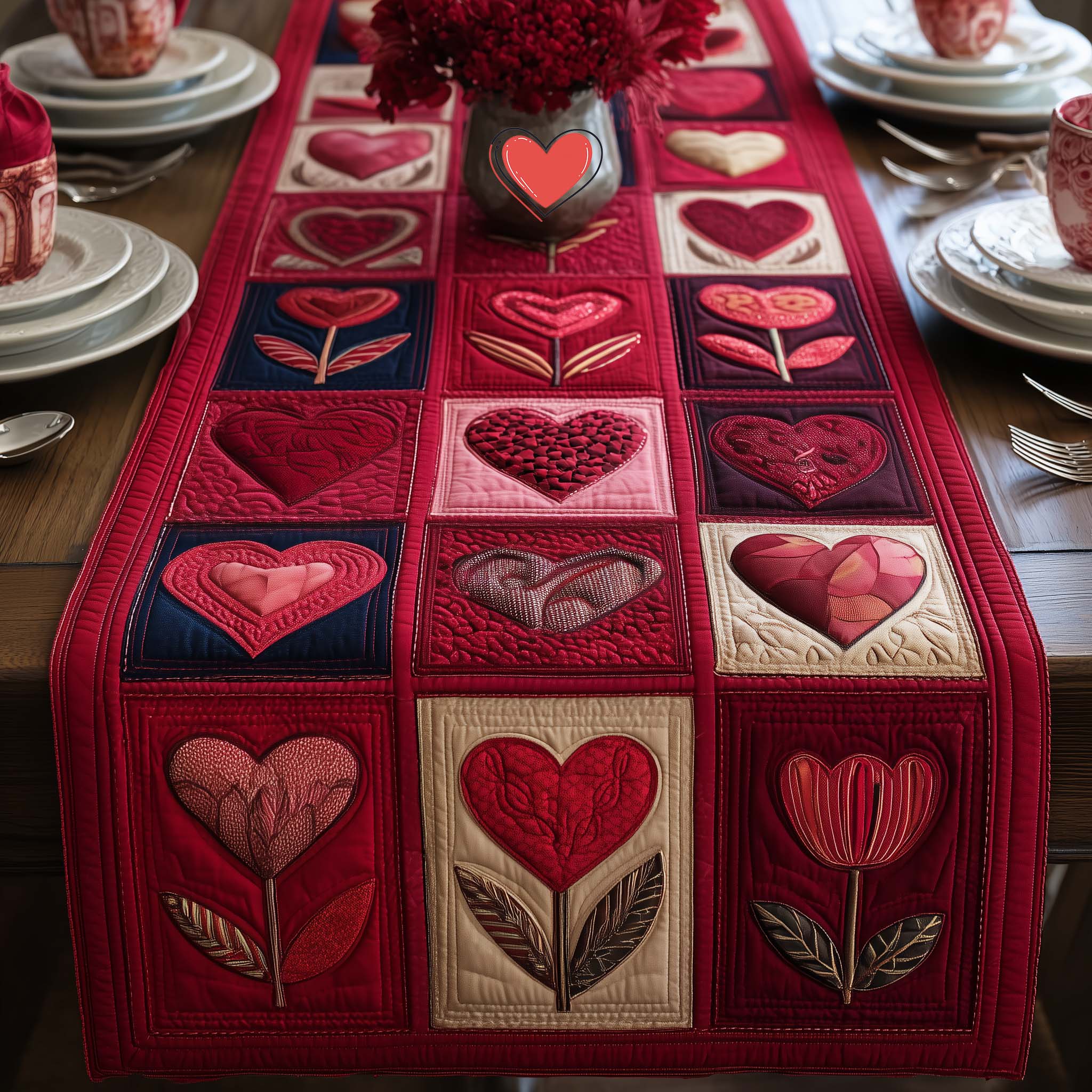 Bubble Heart Quilted Table Runner Valentine Runners For Table Romantic Valentine Day Gifts